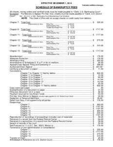 EFFECTIVE DECEMBER 1, 2014 *Indicates additions/changes SCHEDULE OF BANKRUPTCY FEES All checks, money orders and certified funds must be made payable to AClerk, U.S. Bankruptcy Court@. Exception: For Motions to Appear Pr