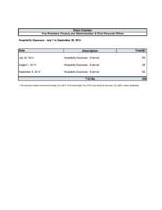 Dean Cosman Vice-President, Finance and Administration & Chief Financial Officer Hospitality Expenses - July 1 to September 30, 2014 Date