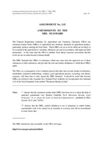 Amendment No. 11E: Amendments to the MRL standard - APVMA Gazette 5, 7 May 2002