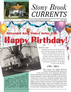 Stony Brook  CURRENTS Vol. IX, No. 3  A Newsletter of the Suffield Historical Society