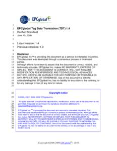 EPCglobal Tag Data Translation (TDT) 1.4