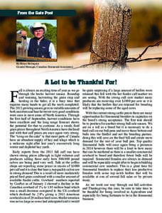 From the Gate Post  By Bruce Holmquist General Manager, Canadian Simmental Association  F