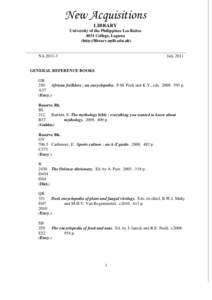 New Acquisitions LIBRARY University of the Philippines Los Baños 4031 College, Laguna (http://library.uplb.edu.ph) ___________________________________________________________________________