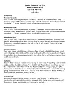 Capitol Center for the Arts 44 South Main Street Concord, NHDIRECTIONS From points south: