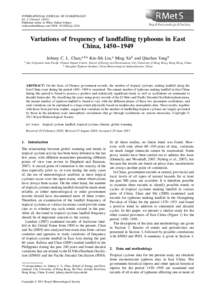 INTERNATIONAL JOURNAL OF CLIMATOLOGY Int. J. Climatol[removed]Published online in Wiley Online Library (wileyonlinelibrary.com) DOI: [removed]joc[removed]Variations of frequency of landfalling typhoons in East