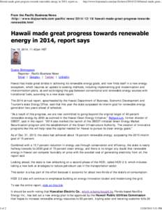 Hawaii made great progress towards renewable energy in 2014, report says - Pacific Business News