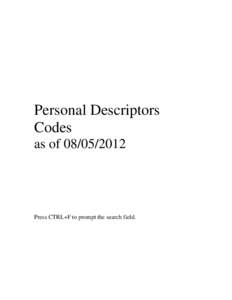 Personal Descriptors Codes as of[removed]Press CTRL+F to prompt the search field.