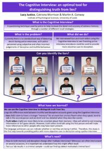 The Cognitive Interview: an optimal tool for distinguishing truth from lies? Lucy Justice, Catriona Morrison & Martin A. Conway Institute of Psychological Sciences, University of Leeds  What is the Cognitive Interview?