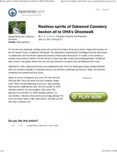 Restless spirits of Oakwood Cemetery beckon all to OHA’s Ghostwalk - Syracuse Creative Arts | Examiner.com
