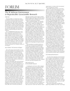 Eos, Vol. 93, No. 16, 17 April[removed]FORUM The R Software Environment in Reproducible Geoscientific Research PAGE 163