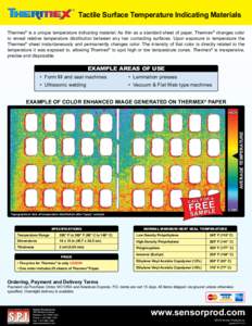 Tactile Surface Temperature Indicating Materials Thermex® is a unique temperature indicating material. As thin as a standard sheet of paper, Thermex® changes color to reveal relative temperature distribution between an