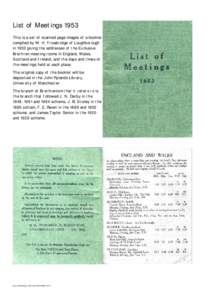List of Meetings 1953 This is a set of scanned page images of a booklet compiled by W. H. Trowbridge of Loughborough in 1953 giving the addresses of the Exclusive Brethren meeting rooms in England, Wales, Scotland and Ir