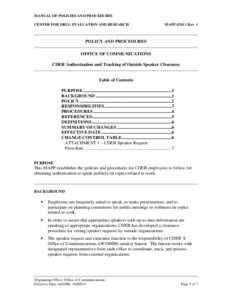 CDER Authorization and Tracking of Outside Speaker Clearance