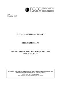 [removed]October 2005 INITIAL ASSESSMENT REPORT  APPLICATION A490
