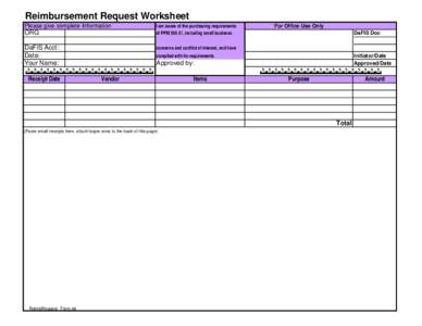 Reimbursement Request Worksheet Please give complete Information ORG  I am aware of the purchasing requirements