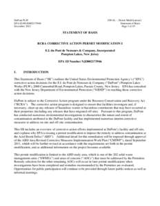 DuPont PLW EPA ID #NJD002173946 December 2012 FINAL -- Permit Modification I Statement of Basis
