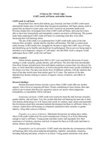 Research summary for professionals  Living on the ‘virtual’ edge: LGBT youth, self harm, and online forums LGBT youth & self harm Researchers have shown that lesbian, gay, bisexual, and trans (LGBT) youth report