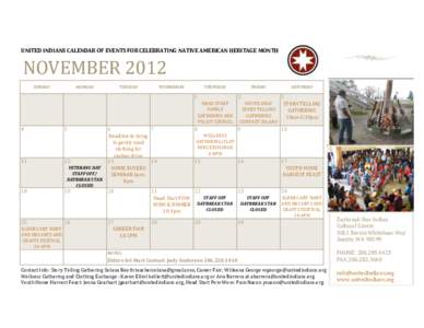 UNITED INDIANS CALENDAR OF EVENTS FOR CELEBRATING NATIVE AMERICAN HERITAGE MONTH  NOVEMBER 2012 SUNDAY  4