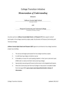 College Transition Initiative Memorandum of Understanding Between Calhoun County High School (Secondary School)