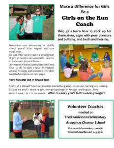 Make a Difference for Girls Be a Girls on the Run Coach \