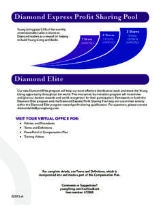 Diamond Express Profit Sharing Pool Young Living pays 0.5% of the monthly commissionable sales in shares to Diamond leaders as a reward for helping to build Young Living worldwide.