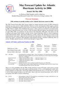 May Forecast Update for Atlantic Hurricane Activity in 2006 Issued: 5th May 2006 by Professor Mark Saunders and Dr Adam Lea Benfield Hazard Research Centre, UCL (University College London), UK