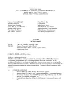 JOINT MEETING  CITY OF MORRO BAY AND CAYUCOS SANITARY DISTRICT  WASTEWATER TREATMENT PLANT  (UNDER JOINT POWERS AGREEMENT)   Cayucos Sanitary District 