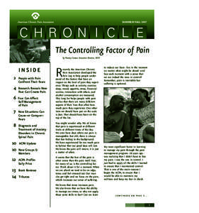 SUMMER/FALL[removed]The Controlling Factor of Pain by Penney Cowan, Executive Director, ACPA  INSIDE