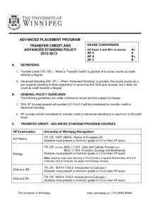 AP Course Equivalency Chart and Request for University Credit