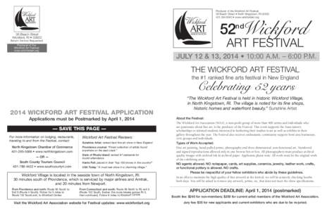 Producer of the Wickford Art Festival 36 Beach Street • North Kingstown, RI[removed]6840 • www.wickfordart.org 52