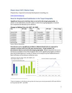 Rhode Island: NSP 2 Market Study  Prepared by: I Squared Community Development Consulting, Inc.   www.i2community.org   Need for Neighborhood Stabilization in the Target Geography  Significant h