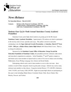 News Release For Immediate Release – March 18, 2013 Contacts: Barbara Little, Program Coordinator, [removed]Cynthia Fenech, Communications Coordinator, [removed]