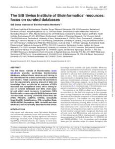 Published online 28 NovemberNucleic Acids Research, 2016, Vol. 44, Database issue D27–D37 doi: nar/gkv1310  The SIB Swiss Institute of Bioinformatics’ resources: