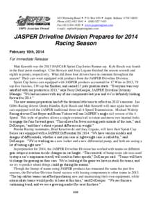 100% Associate Owned  815 Wernsing Road  P.O. Box 650  Jasper, Indiana[removed]Phone[removed]  ([removed]Fax[removed]  www.jasperengines.com e-mail: [removed]