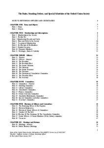 The Rules, Standing Orders, and Special Schedules of the Oxford Union Society NOTE TO RETURNING OFFICERS AND SECRETARIES CHAPTER ONE: Name and Objects