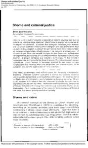 Shame and criminal justice John Braithwaite Canadian Journal of Criminology; Jul 2000; 42, 3; Academic Research Library pg[removed]Reproduced with permission of the copyright owner. Further reproduction prohibited without 