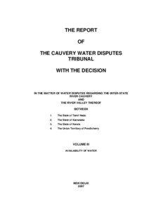 THE REPORT OF THE CAUVERY WATER DISPUTES