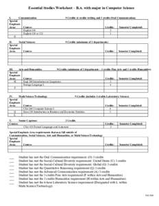 Essential Studies Worksheet – B.A. with major in Computer Science I. Communication Special Emphasis Area: