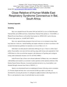 Close Relative of Human Middle East Respiratory Syndrome Coronavirus in Bat, South Africa