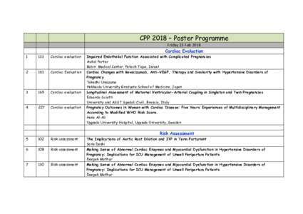 CPP 2018 – Poster Programme Friday 23 Feb 2018 Cardiac Evaluation