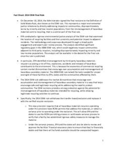 Fact Sheet: 2014 DSW Final Rule