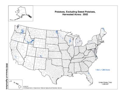 Potatoes, Excluding Sweet Potatoes, Harvested Acres: [removed]Census of Agriculture  1 Dot = 1,000 Acres