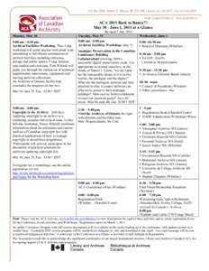 ACA 2011 Back to Basics?? May 30 - June 1, 2011 at a Glance Revised 7 July 2011 Monday, May 30  Tuesday, May 31