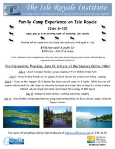 Family Camp Experience on Isle Royale (July[removed]Come join us in an exciting week of exploring Isle Royale! Families will be comprised of at least one adult and child (ages 6 – 16).