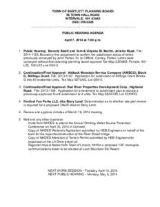 TOWN OF BARTLETT PLANNING BOARD 56 TOWN HALL ROAD INTERVALE, NH[removed]2226 PUBLIC HEARING AGENDA April 7, 2014 at 7:00 p.m.