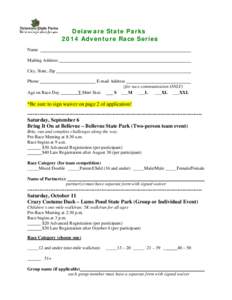 Delaware State Parks 2014 Adventure Race Series Name Mailing Address City, State, Zip Phone
