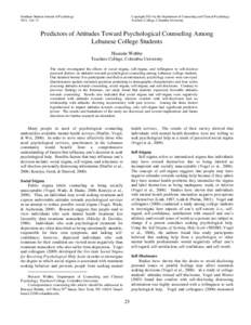 Graduate Student Journal of Psychology 2011, Vol. 13 Copyright 2011 by the Department of Counseling and Clinical Psychology Teachers College, Columbia University