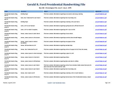 Gerald R. Ford Presidential Handwriting File Box C23 - Chronological File, June 9 - July 1, 1975 Folder Document