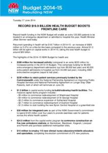 8.1 Minister Skinner - Record $19.9 Billion Health Budget Boosts Frontline Care