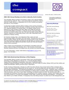 V o lu m e 3 0 , Issu e 1 , F e b r u a ry[removed]IMCC 2012 Annual Meeting to be Held in Asheville, North Carolina The Interstate Mining Compact Commission’s (IMCC[removed]Annual Meeting will be held from April 29 - Ma